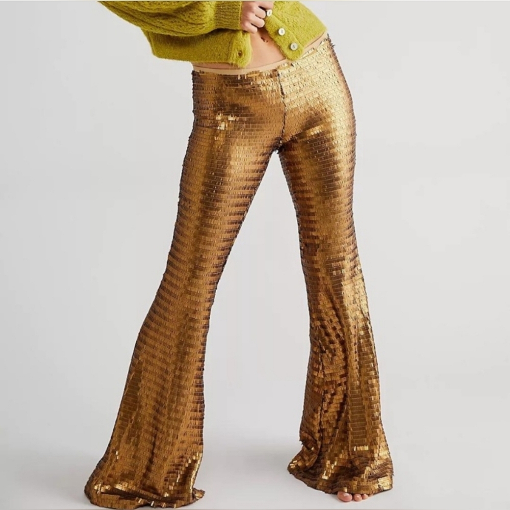 Free People Gold Sequin Pants, size XS, NWOT